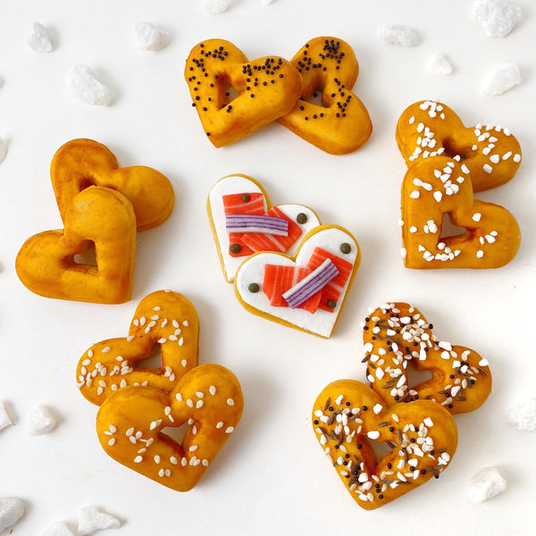 valentine's day heart marzipan bagel brunch in a circle