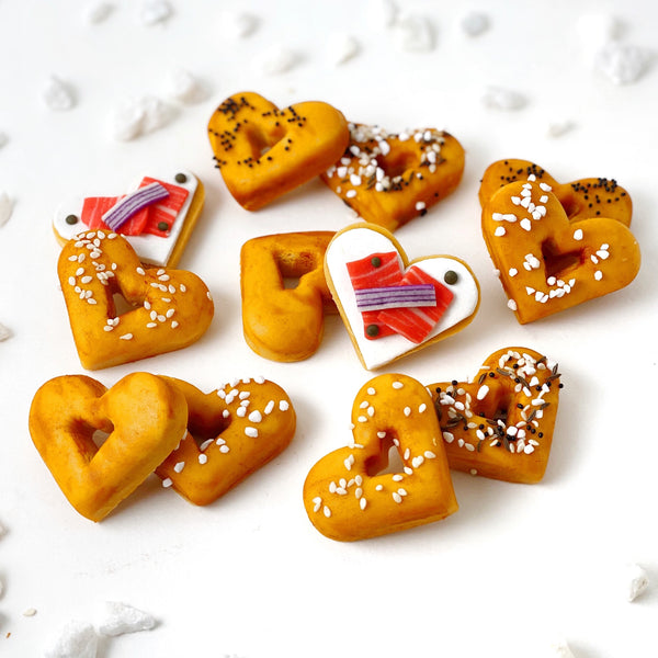 valentine's day heart marzipan bagel brunch layout
