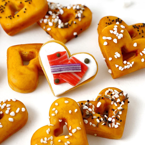 valentine's day heart marzipan bagel brunch closeupvalentine's day heart marzipan bagel brunch new closeup