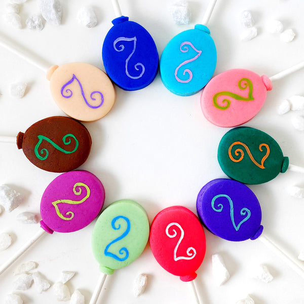 birthday balloon marzipan candy lollipops in a circle curly
