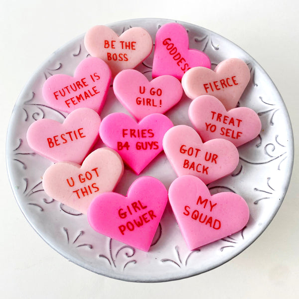 galentine's day candy marzipan on a plate