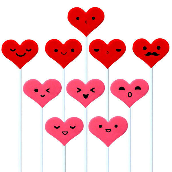 Valentine's Day red kawaii hearts marzipan candy lollipops