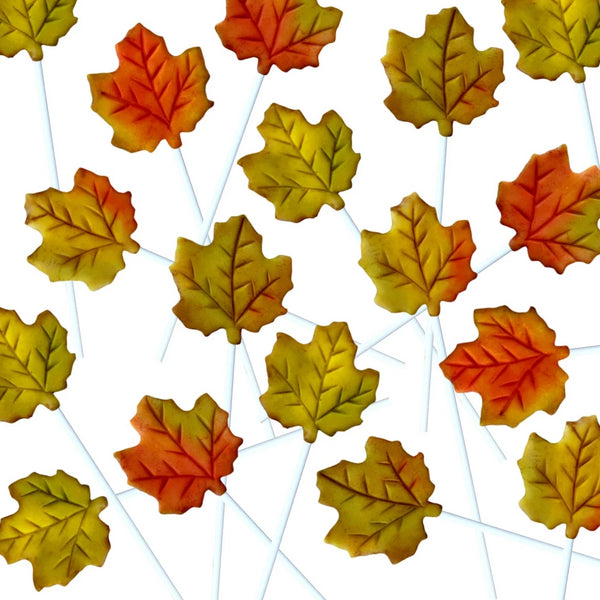 fall and autumn maple leaves marzipan candy lollipops