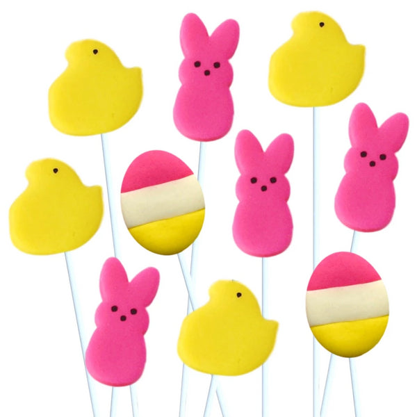 Easter peep chicks & bunnies marzipan candy lollipops