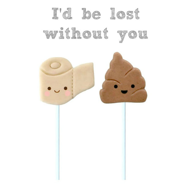 toilet paper & poop best friends marzipan candy lollipops