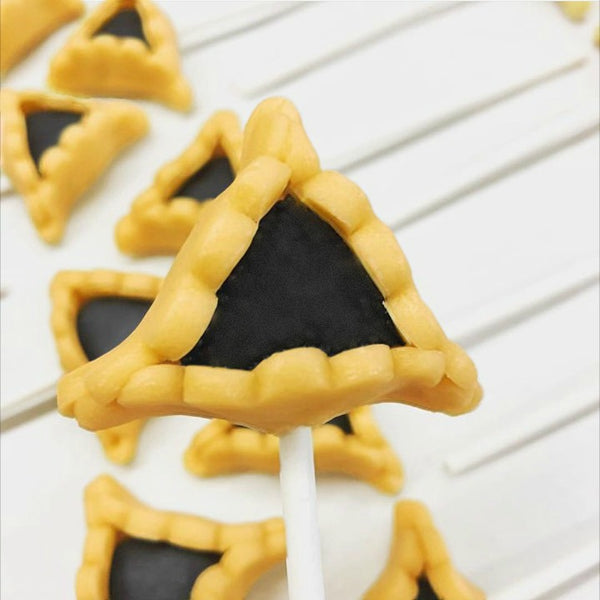 Purim vegan gluten-free prune hamantaschen marzipan candy lollipops