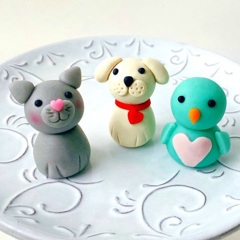Valentine's Day animals cat dog bird heart marzipan candy sculpture treats
