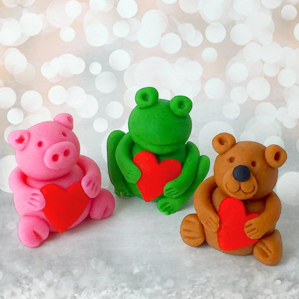 Valentine's Day animals frog pig teddy bear heart marzipan candy sculpture treats