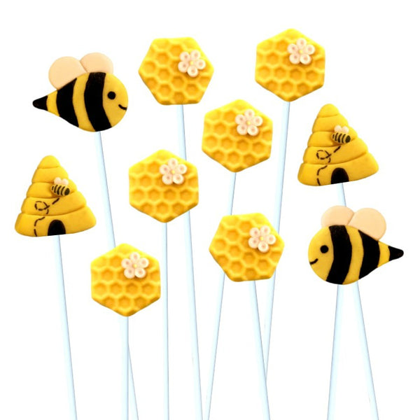 Rosh Hashanah honeybee collection with bees, beehives and honeycomb marzipan candy lollipops