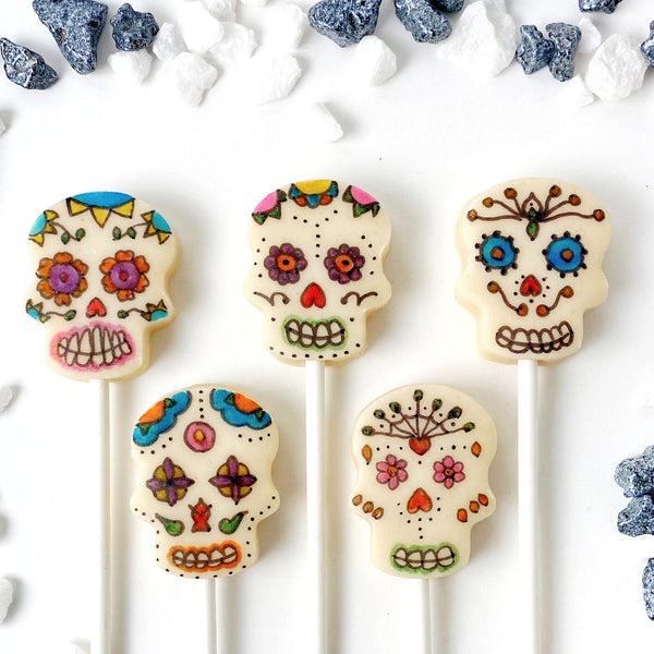 Day of the Dead sugar skull painted marzipan candy lollipops set of 5