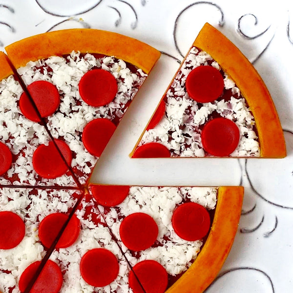 pepperoni pizza marzipan candy treat closeup