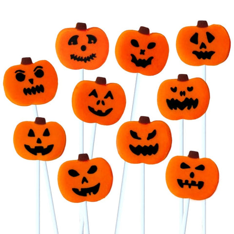creepy Halloween jack o lantern pumpkin marzipan candy lollipops