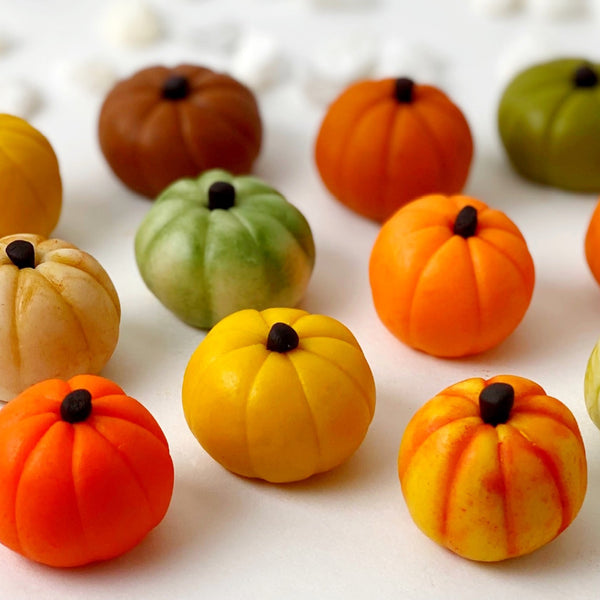 thanksgiving marzipan pumpkins and gourds closeup