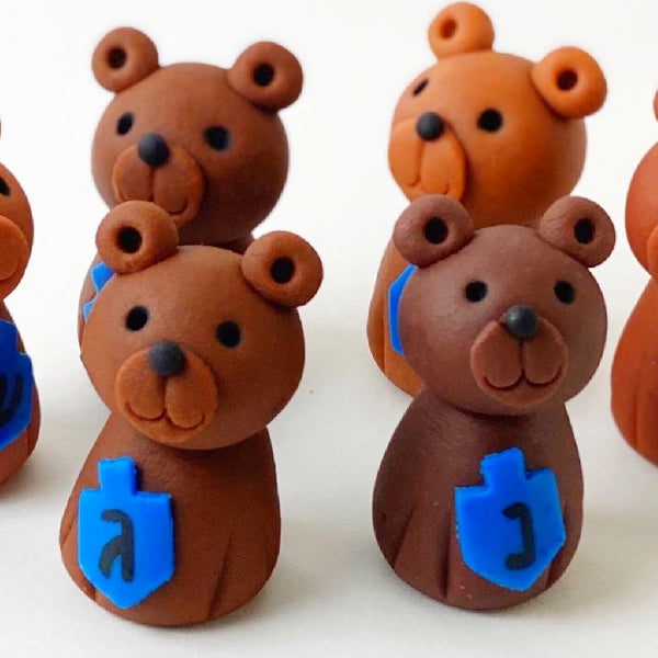 hanukkah dreidel teddy bears marzipan gift closeup