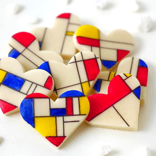 mondrian valentines heart candy marzipan closeup