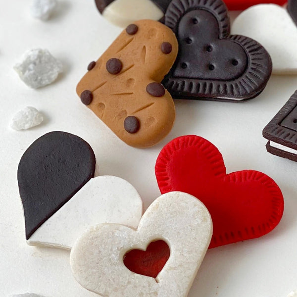 valentine's day marzipan cookies oreo chocolate hearts gift closeup