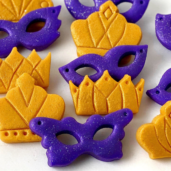 purim masks crowns marzipan candy closeup