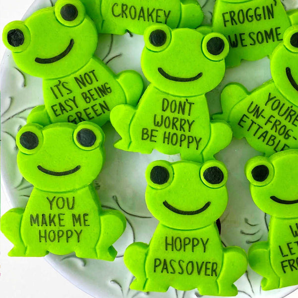 passover frog pun marzipan candy closeup
