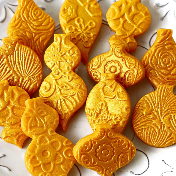 luxe gold marzipan christmas ornaments assorted new closeup