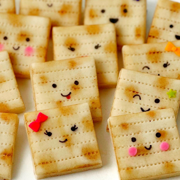 happy kawaii matzah marzipan tiles closeup