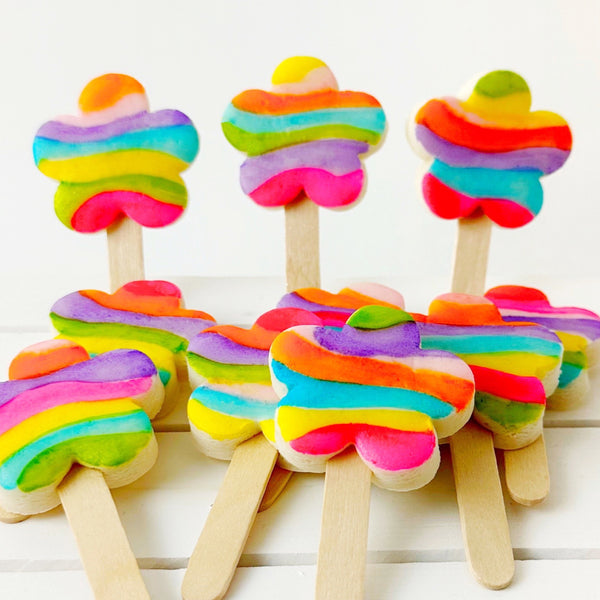 fantasy flower marzipan popsicles closeup
