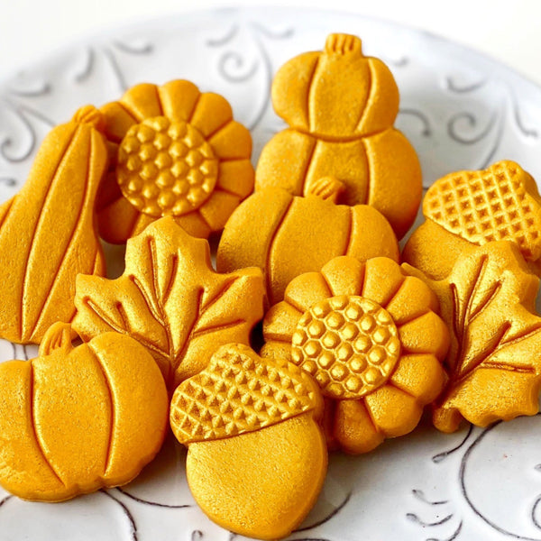 golden thanksgiving marzipan tiles closeup