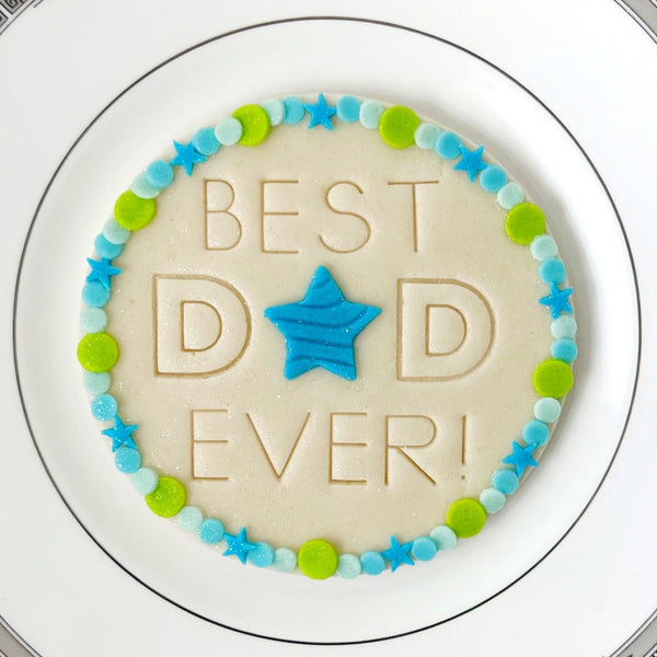 best Dad ever Fathers' Day marzipan plaque on a plate