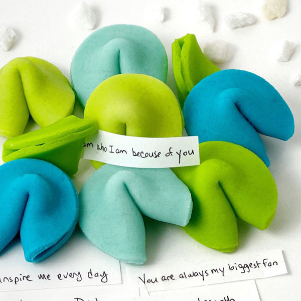 father's day marzipan fortune cookies closeup