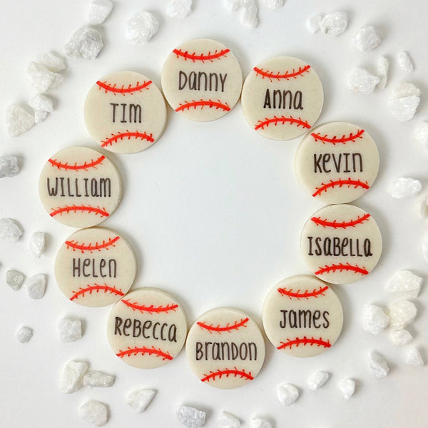 personalized baseball marzipan candy tiles in a circle