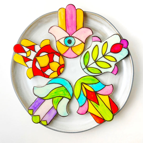 stained glass hamsa new on a plate