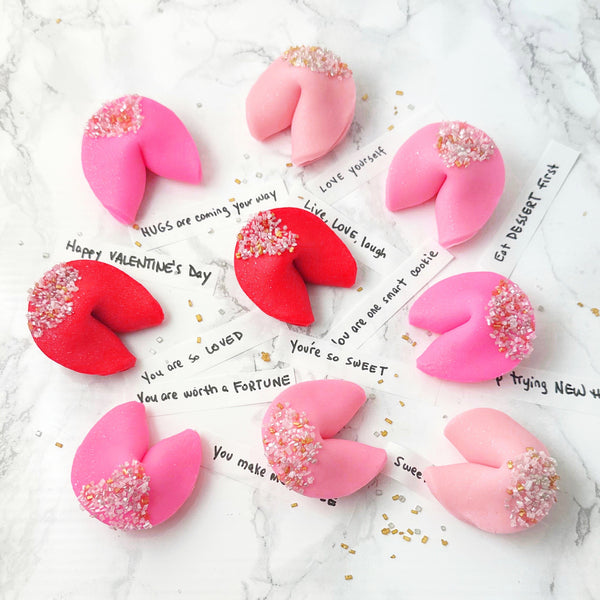 valentine's day fortune cookies top view