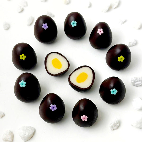 easter egg marzipan truffles in a circle