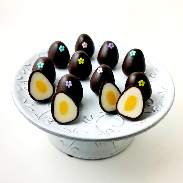 easter egg marzipan truffles on a plate