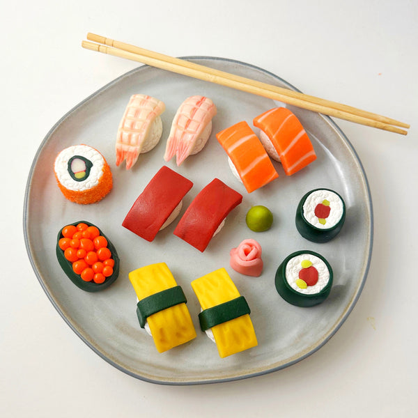 marzipan candy sushi on a plate