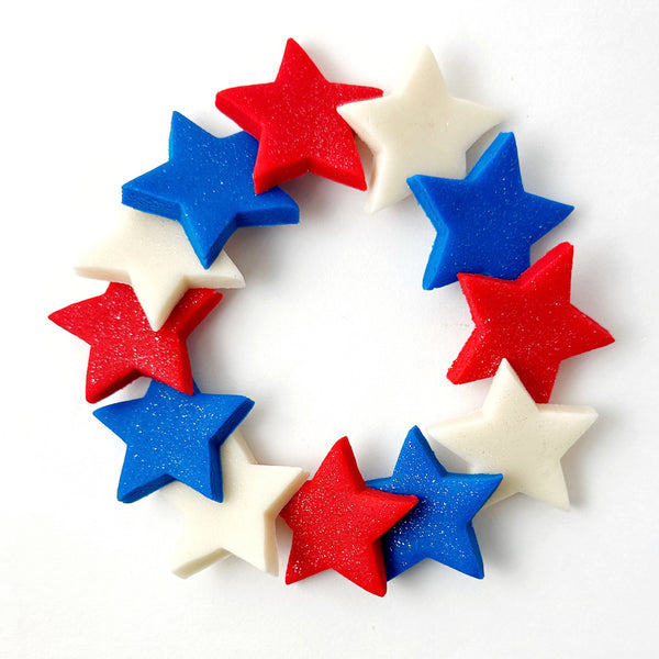 red, white & blue glitter stars