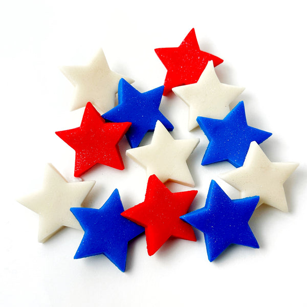 red, white & blue glitter stars