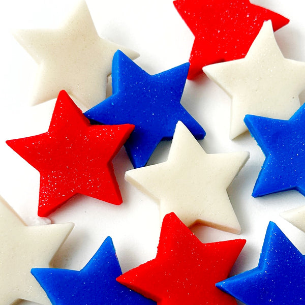 red, white & blue glitter stars
