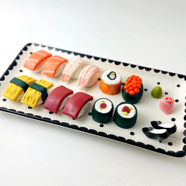 marzipan candy sushi on a long plate