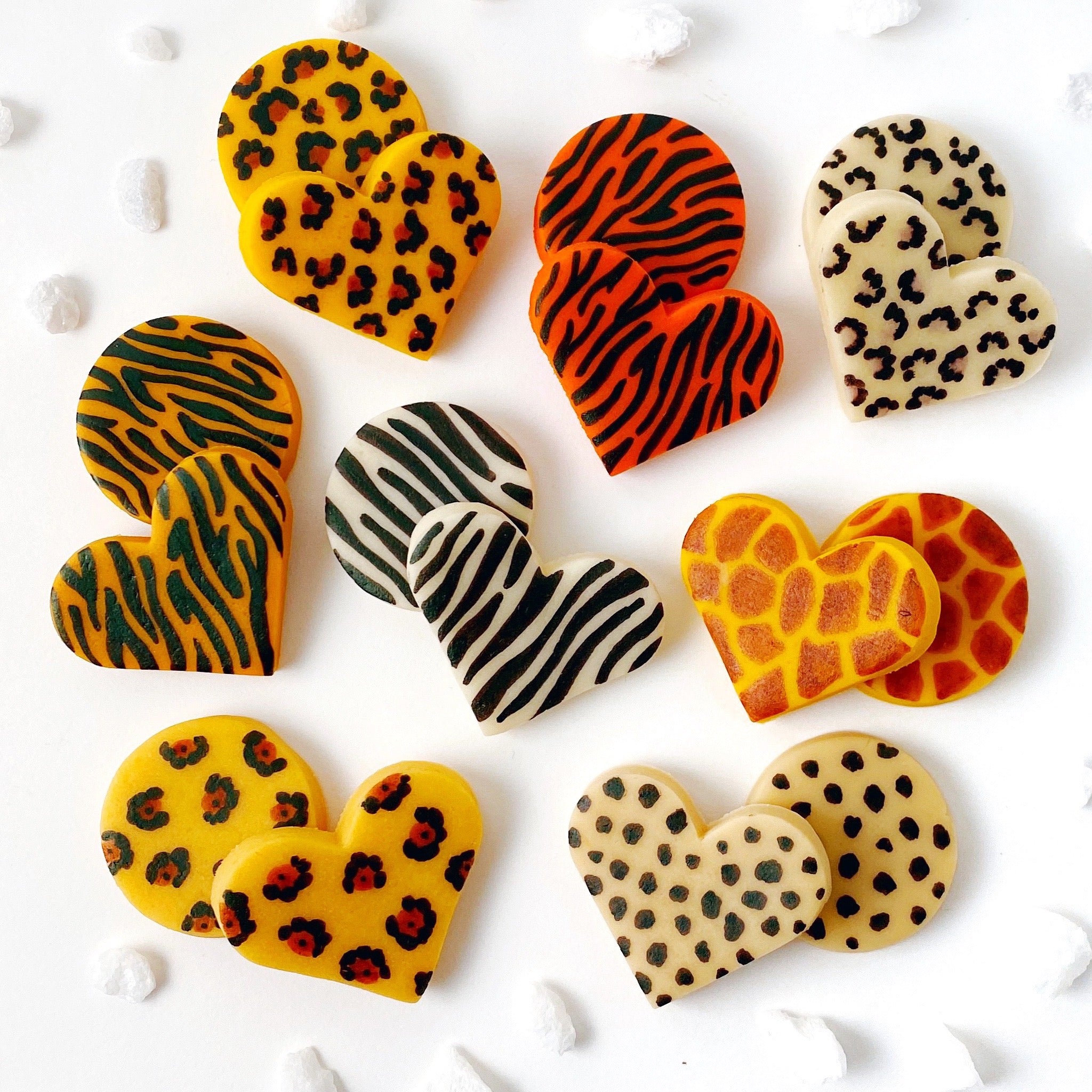 Valentine's Day animal print marzipan heart and round tiles