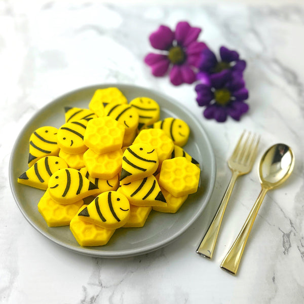 golden bees and honeycomb candy bites