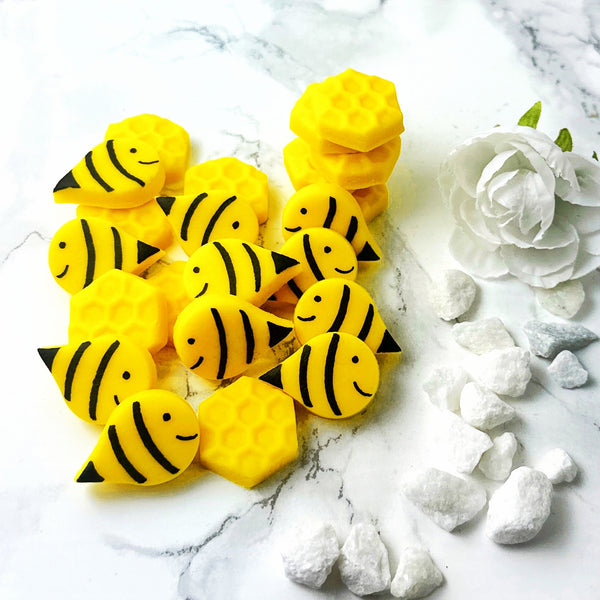 golden bees and honeycomb candy bites