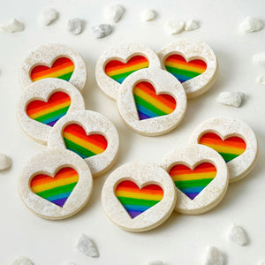 pride rainbow linzer cookies hearts