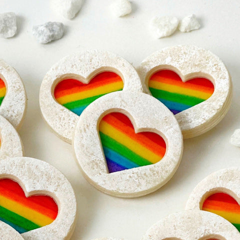 pride rainbow linzer cookies hearts closeup