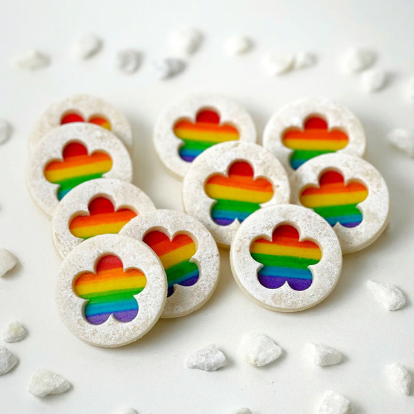 pride rainbow linzer cookies  flowers