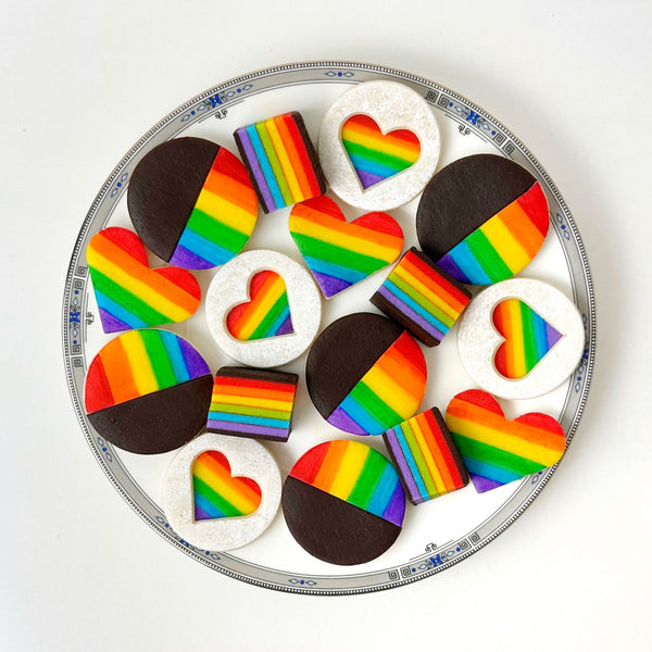 pride month cookie collection box on a plate