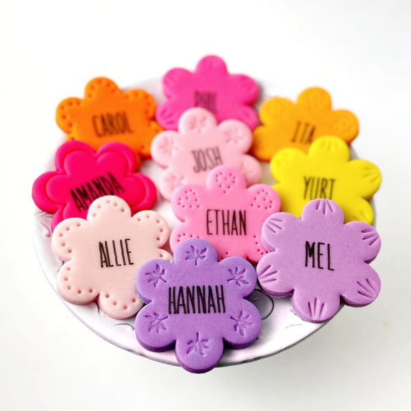 personalized flower place settings and party favors