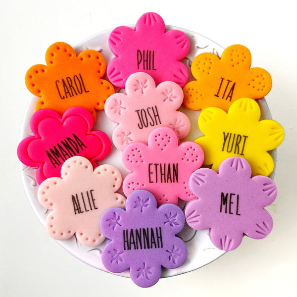 personalized flower place settings and party favors