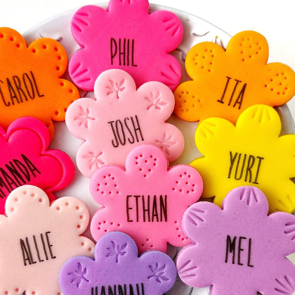 personalized flower place settings and party favors