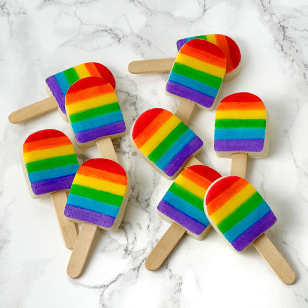 rainbow ice popsicles marzipan candy lollipops with real sticks layout