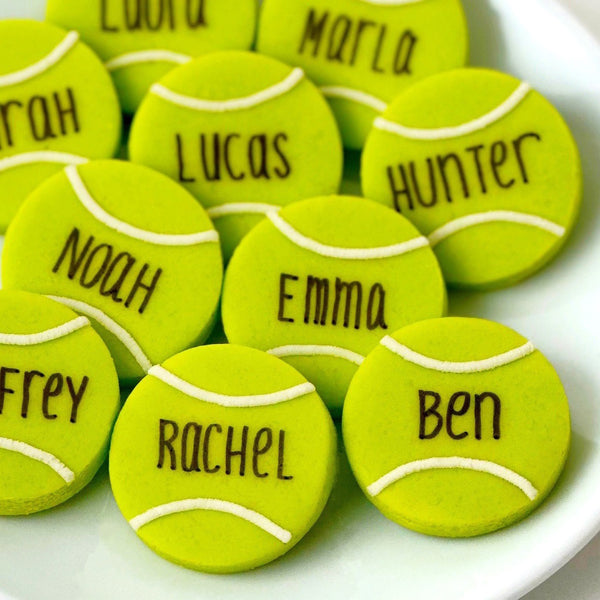 personalized tennis ball candy tiles closeup